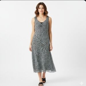 Believe Black, White & Green Floral Sleeveless Dress, Size 12